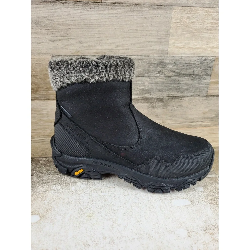 Merrell Coldpack 3 Thermo Mid Womens Boot Sz 7 Black Leather Side Zip Waterproof